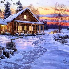 Схема вышивки «Зимний домик»