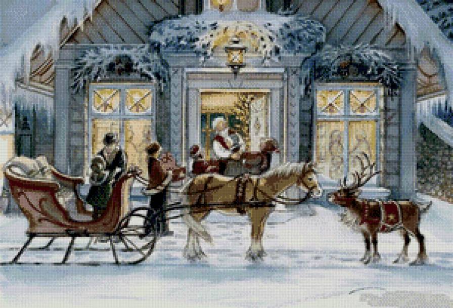 Зимнее настроение - лошади, животные, зима, люди, пейзаж - предпросмотр