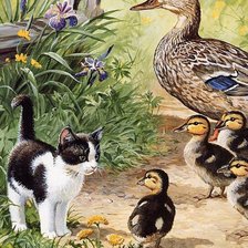 Схема вышивки «Котёнок и утята»