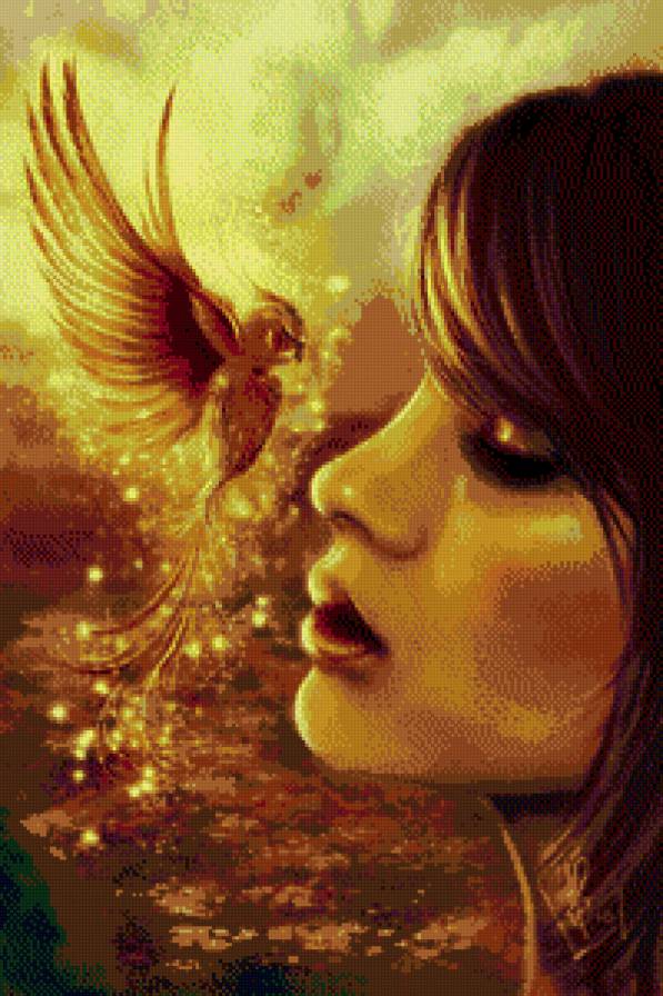 Девушка с птицей - фентези, девушки, волшебство, птицы - предпросмотр