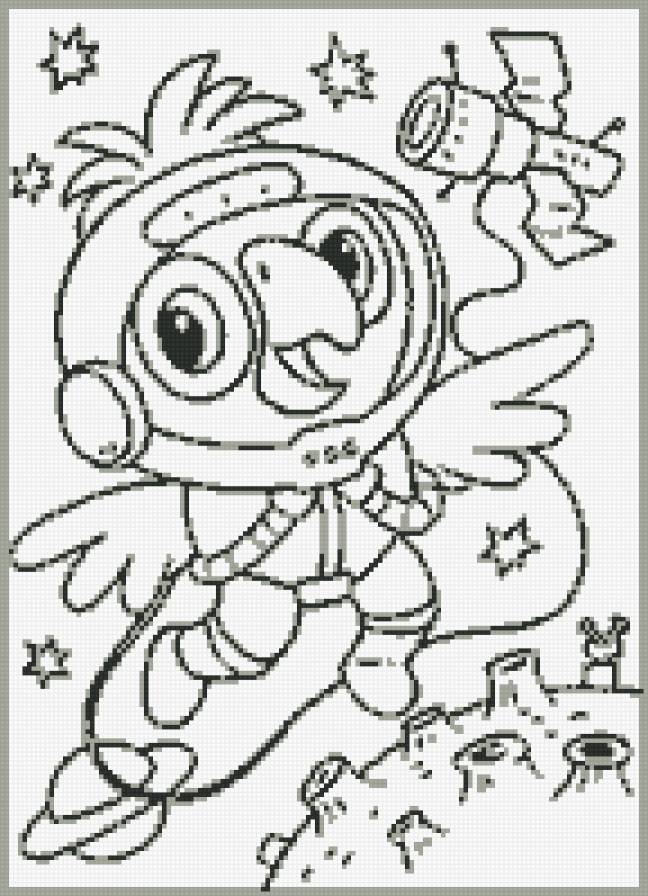 Иннокентий - попугай, мультики, контурная, птицы, детская, монохром - предпросмотр