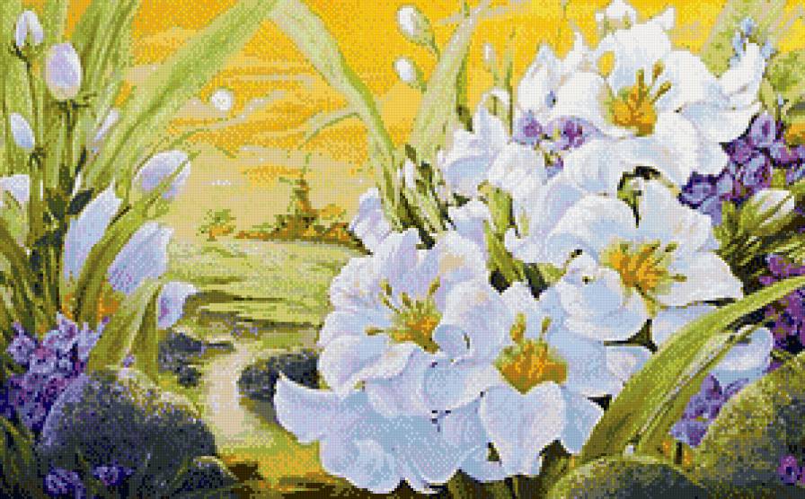 "Нежные лилии" (живопись) - живопись, картина, лилии, цветы - предпросмотр