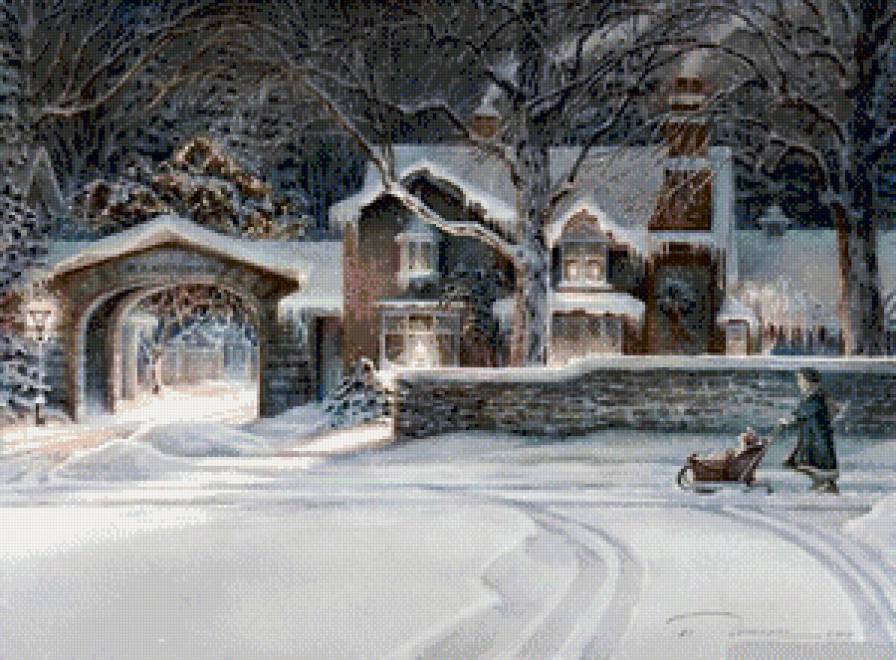 Зимнее настроение 3 - люди, домик, снег, пейзаж, зима - предпросмотр