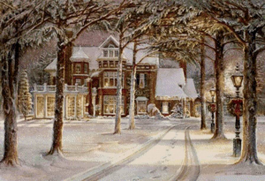 Зимнее настроение 6 - пейзаж, дорога, домик, зима, фонари - предпросмотр