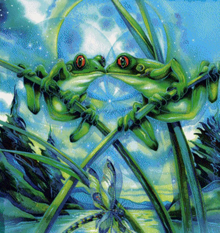 Тотем - лягушки, пейзаж, стрекозы - предпросмотр