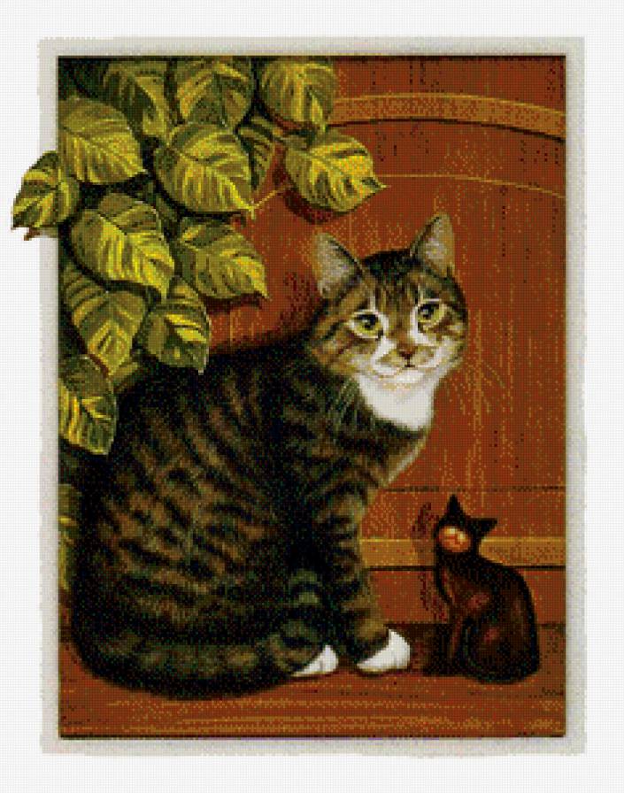 счастье у порога - статуэтка, кот, взгляд, глаза, дверь, листья, кошка - предпросмотр