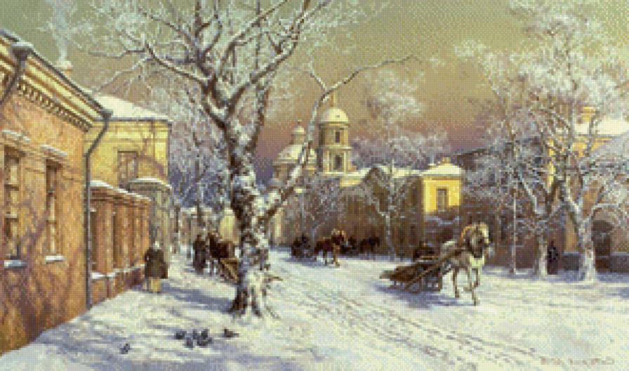 зима в провинциальном городке - городок, сани, новый год, снег, рождество, зима - предпросмотр