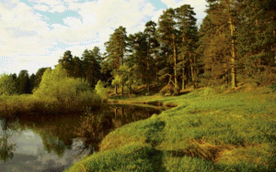 Пейзаж - деревья, лес, река, природа, небо, вода - предпросмотр
