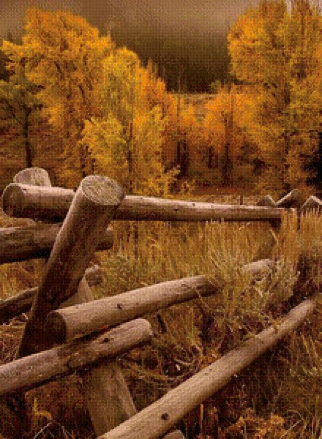 Осень - горы, осень, лес, забор, луг - предпросмотр