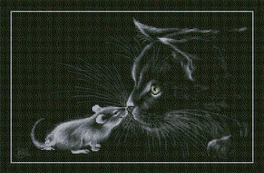 встреча - черная канва, животные - предпросмотр