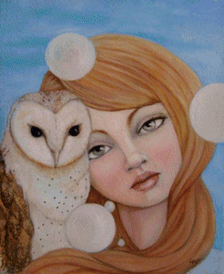 Девушка с совой - птицы, девушка, совы - предпросмотр