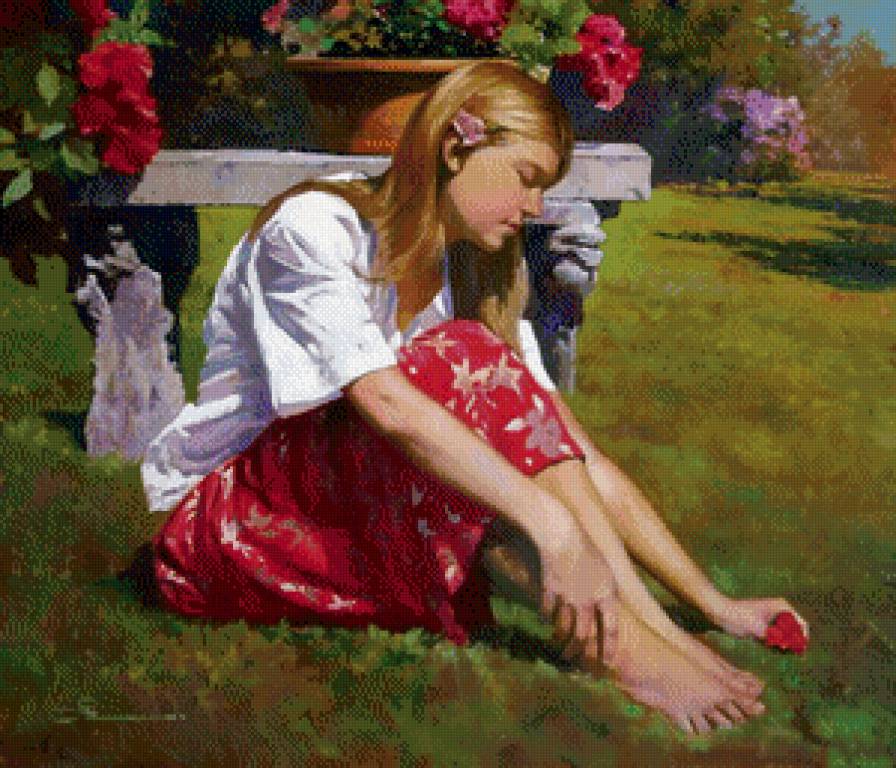 Серия "В цветах" - розы, цветы, девушка - предпросмотр