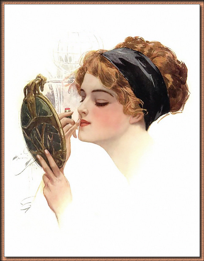 винтажная картинка - девушка, красящая губы:) - оригинал
