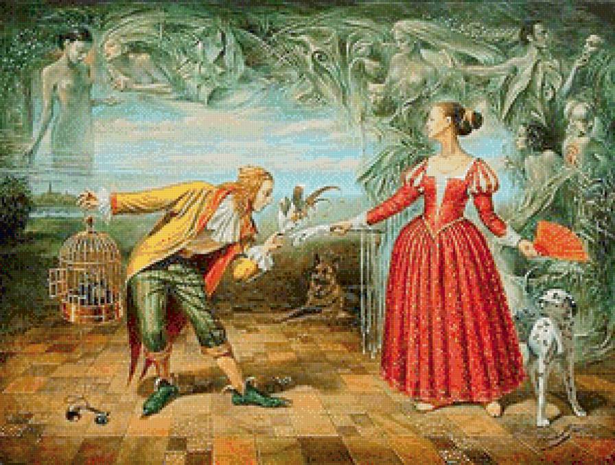 Свидание (сюрреализм) - картины, пара, любовь, романтика, сюрреализм, живопись, люди - предпросмотр