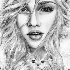 Схема вышивки «Девушка с котенком»