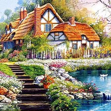 Схема вышивки «Домик на берегу озера»