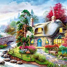 Схема вышивки «Домик на берегу»