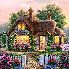 Схема вышивки «Домик, утопающий в цветах»