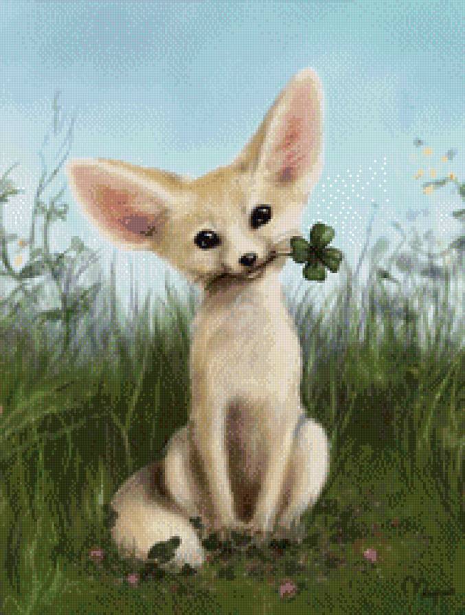 Фенек с клевером - лисица, животные - предпросмотр