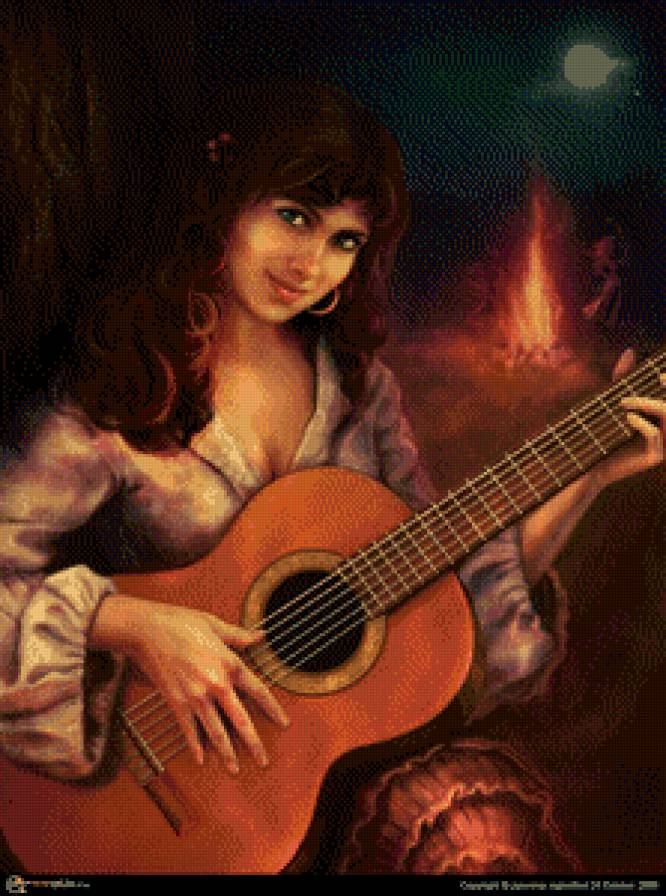 Цыганка с гитарой - красавица, дама, цыганка, девушка - предпросмотр