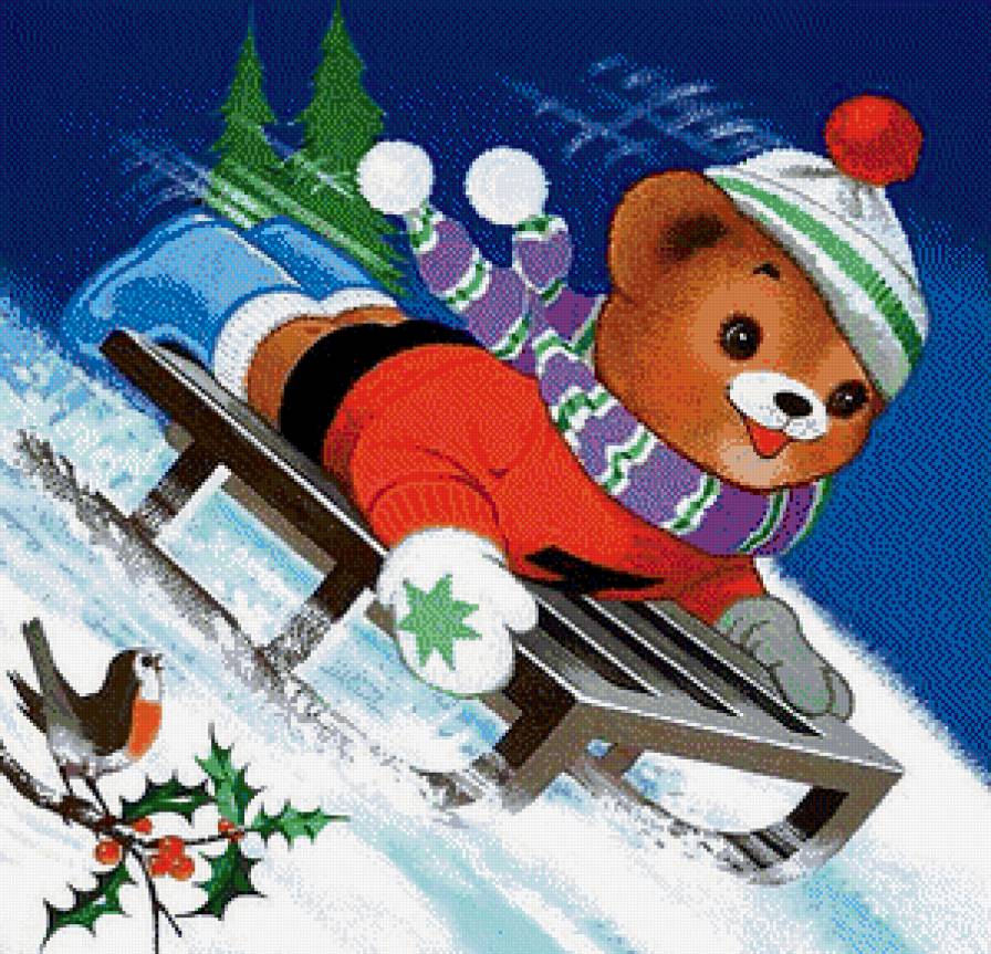 Мишка Тедди - мишки, малыши, санки, животные - предпросмотр