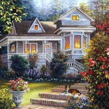 Схема вышивки «Домик в цветах»