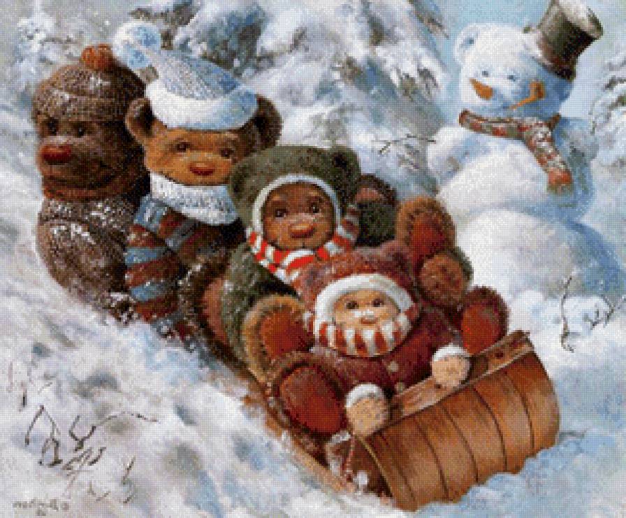 новогодние медведи - медведилес, олени, новый год, рождество, праздник, елки - предпросмотр