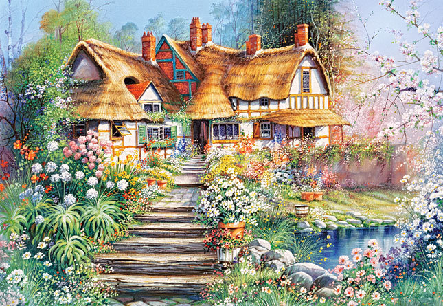 худ.Андрис Орпинас Сказочные домики - пейзаж, картина, картины - оригинал