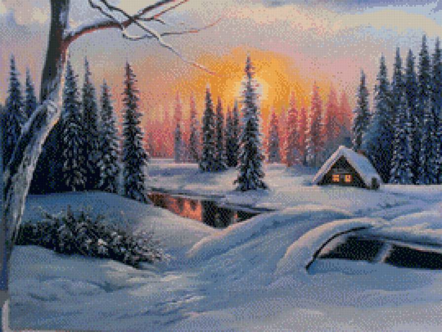 Зимняя сказка. - сказка, лес, зима, закат, сумерки - предпросмотр