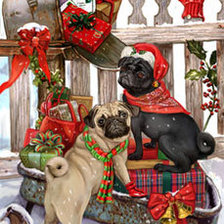 Схема вышивки «Новогодние мопсы»