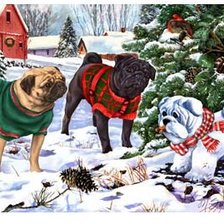 Схема вышивки «Новогодние мопсы»