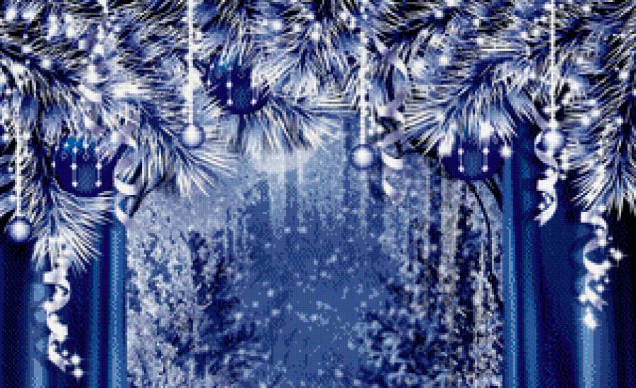 новогоднее окно - штора, снег, игрушки, гирлянда, шар, елка - предпросмотр