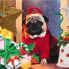 Схема вышивки «мопс с новогодними украшениями»