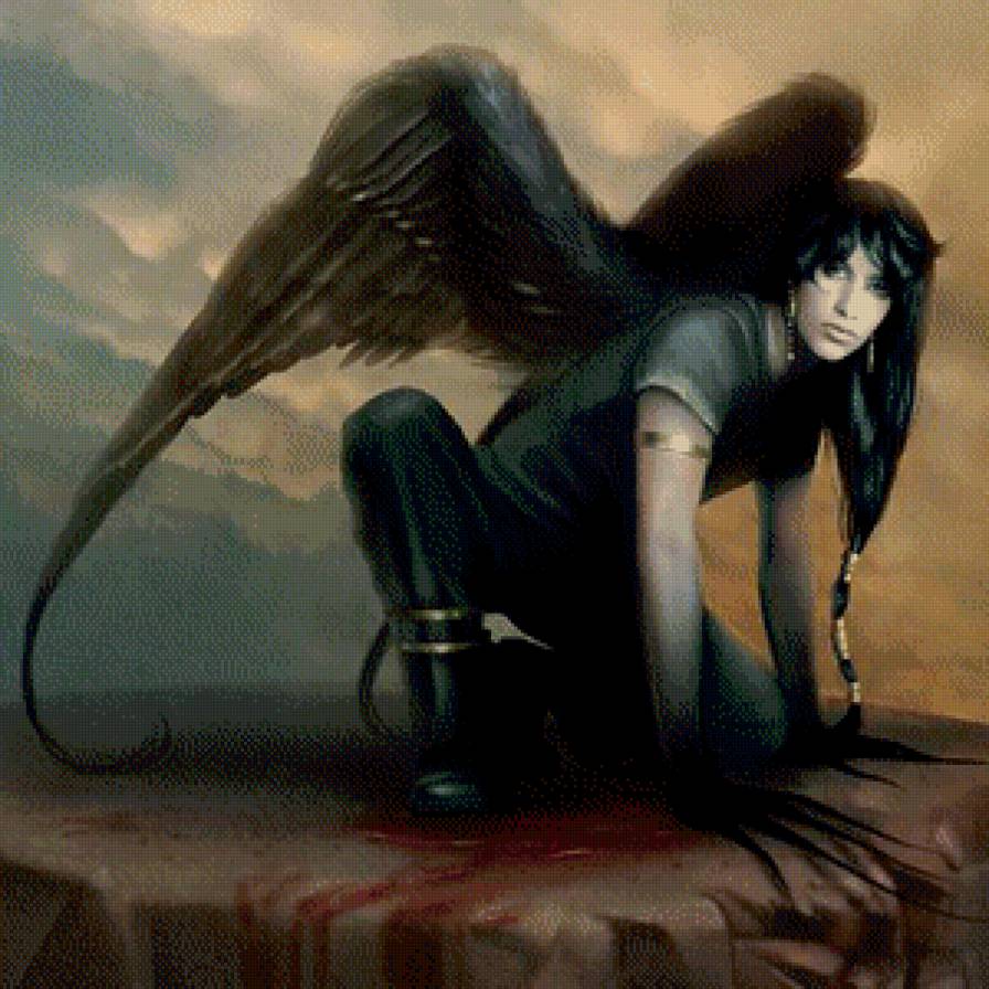 падший ангел - мужчина, фэнтези, живопись, крылья, парень - предпросмотр