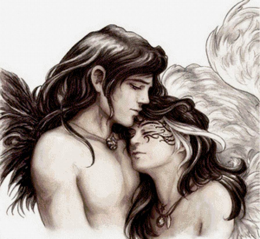 нежность - любовь, пара, ангел, живопись, крылья - предпросмотр