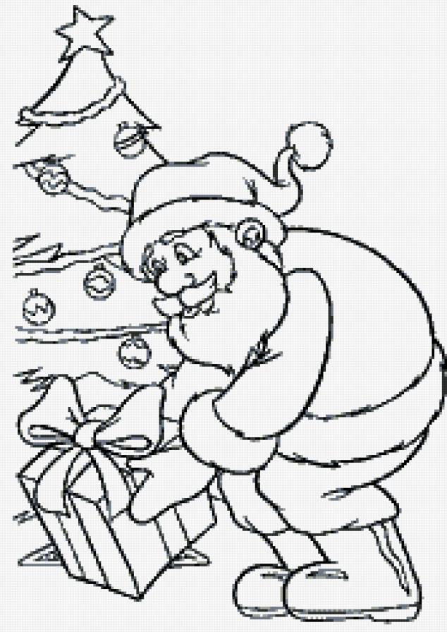 Санта - контурная, новый год, дед мороз, праздник, зима, монохром - предпросмотр