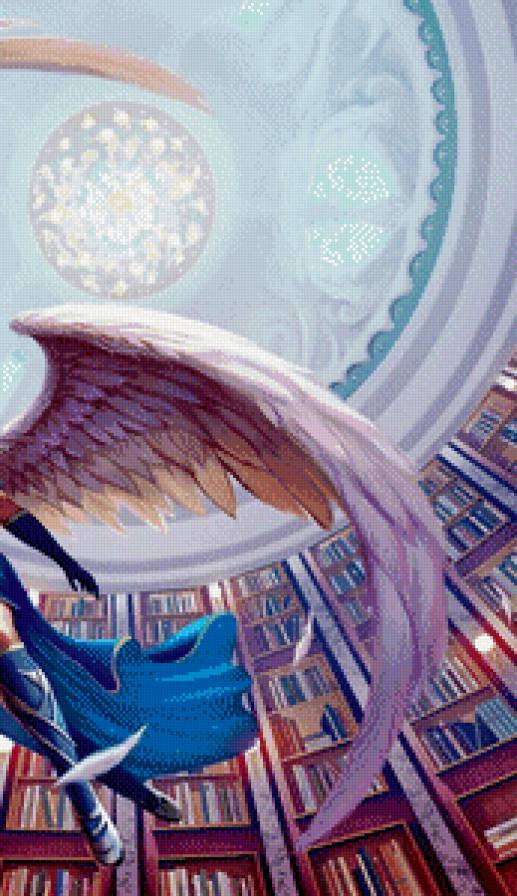 ангел в библиотеке часть 2 - крылья, женщина, живопись, девушка, фэнтези, книги - предпросмотр