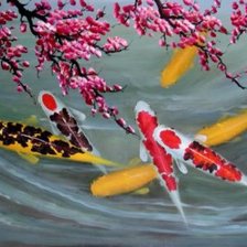 Схема вышивки «фен шуй  триптих цветушая сакура и карпы»