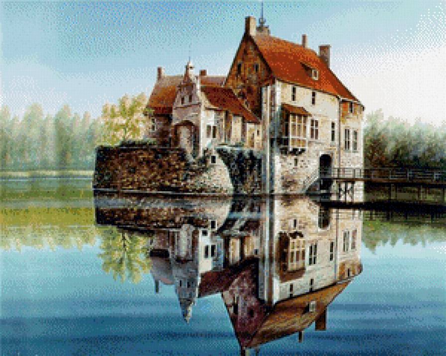 дом у реки - пейзаж - предпросмотр