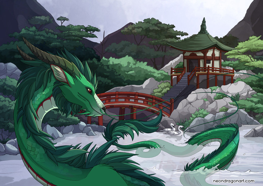 Китайская пагода с драконом - фэнтези, восток, пейзаж, азия - оригинал