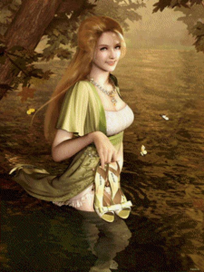 Переправа через реку - река, красавица, дама, девушка - предпросмотр