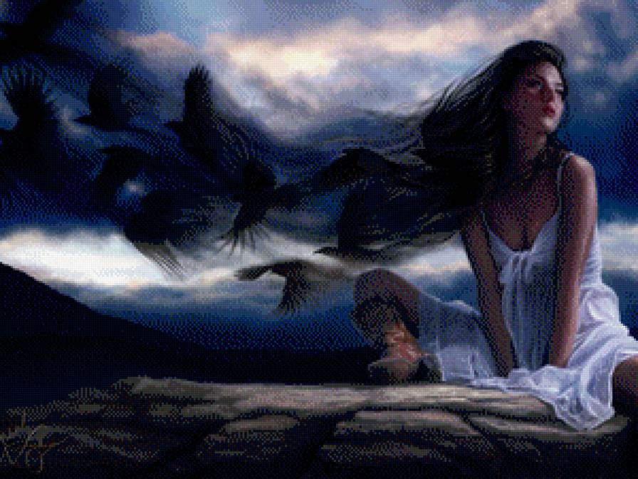 наедине с собой - рисунок, скалы, девушка - предпросмотр