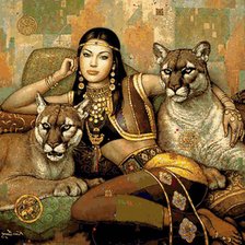 Схема вышивки «девушка с дикими зверями»