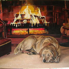 Схема вышивки «пес у камина»