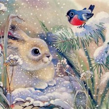 Схема вышивки «зайчик и снегирь»