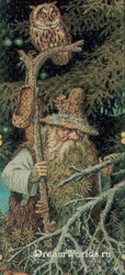 лешший - существа, посох, древень, лапти, друиды, лешший, лес, сказка, сова - предпросмотр