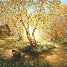 Схема вышивки «осень избушка у ручья»