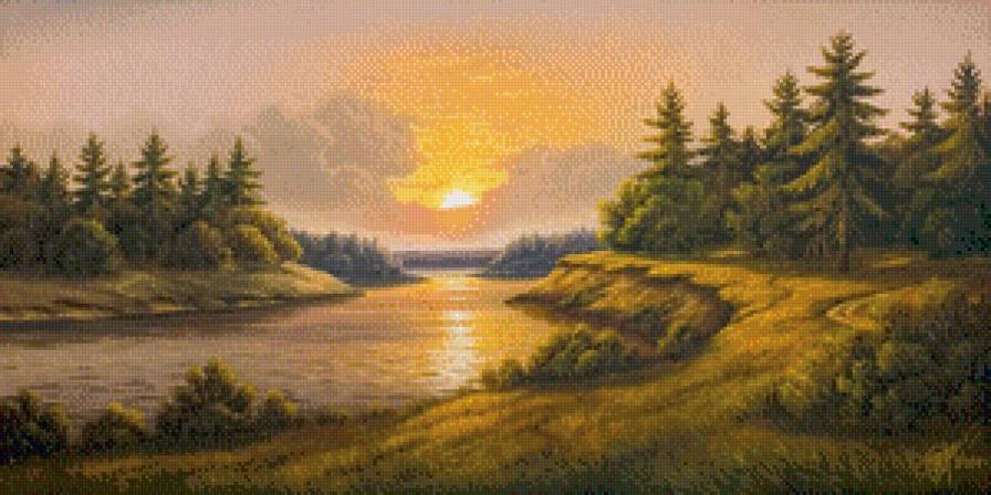 На закате - природа, лето, река, лес - предпросмотр