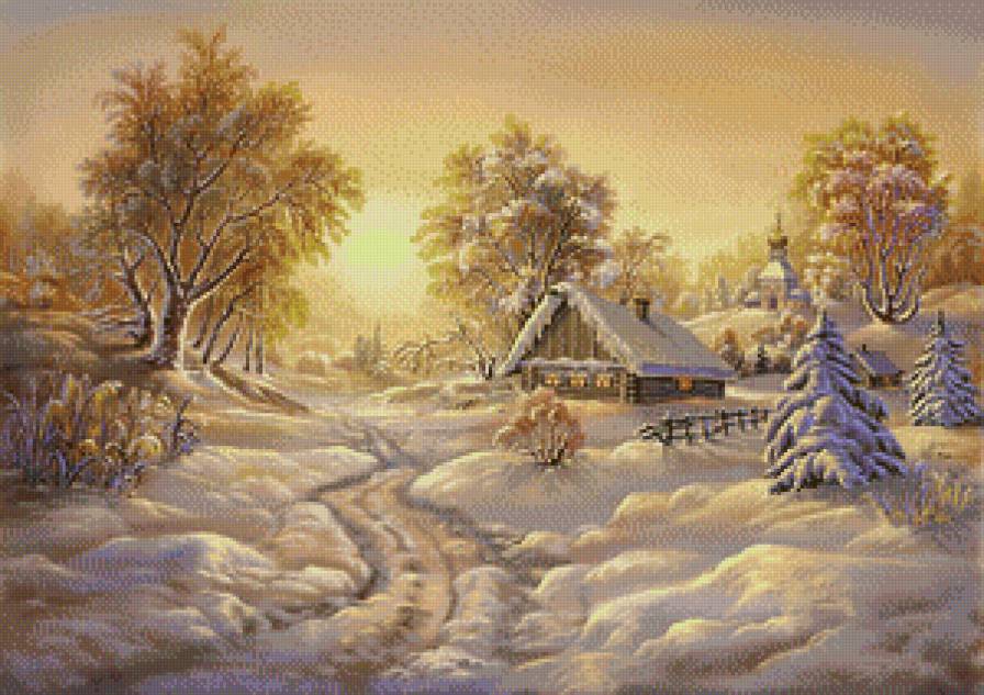 Серия "Зимний пейзаж" - пейзаж, домик, зима - предпросмотр