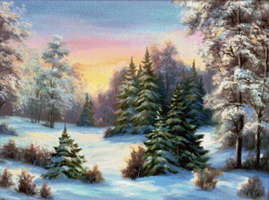 зимний лес 4 - новый год, сосны, ели, закат, лес, зима, поляна, восход, елки - предпросмотр